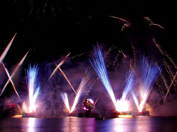 Bright blue fireworks during 