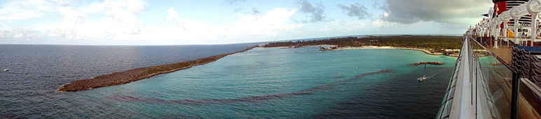 Here's a panoramic view of Castaway Cay from the Dream (77.65 KB)