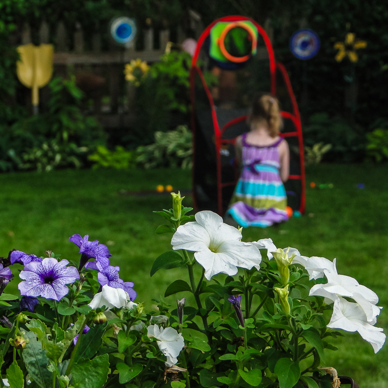 My grandmother has some very pretty flowers in her back yard; that's Kate playing in the background. (324.80 KB)