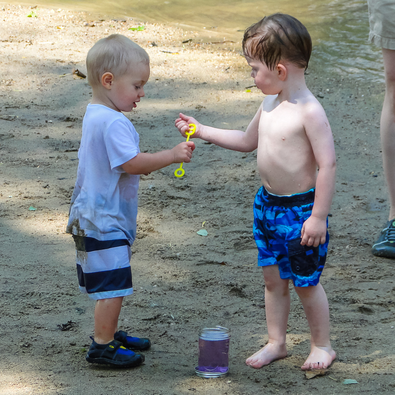 Liam and Lucas sharing a bubble blower (407.55 KB)