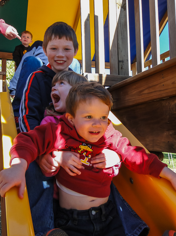 Lucas, Katelyn, and Andrew on the slide together. (251.73 KB)